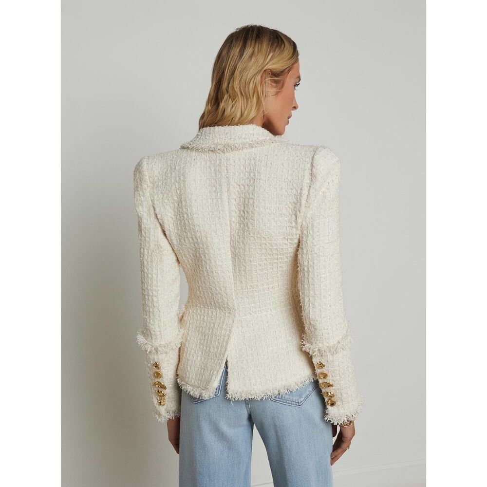L’Agence Kaisley Tweed Blazer Ivory Gold Button Structured Jacket 2 - Picture 4 of 15